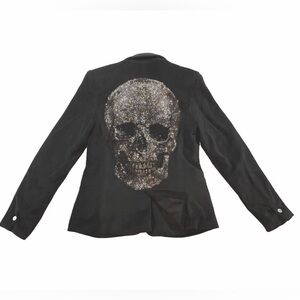 Preowned Women's Hipchik Couture Blazer Jewel Rhinestone Black Silver Skull Sz 6